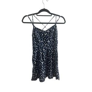 Garage White and Navy Blue Floral Sleeveless Mini Dress with Pockets
